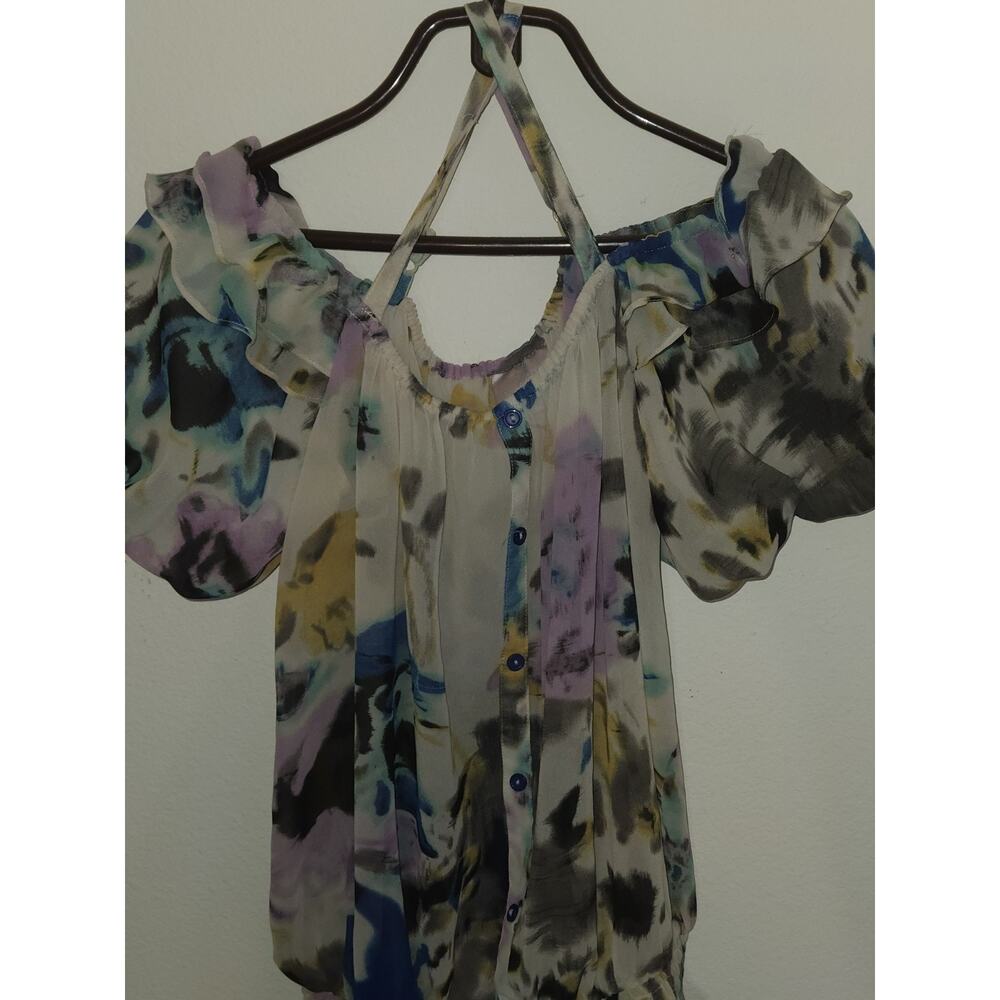 Romeo And Juliet Couture Shirt Womens Large Multicolor Floral See Through Top